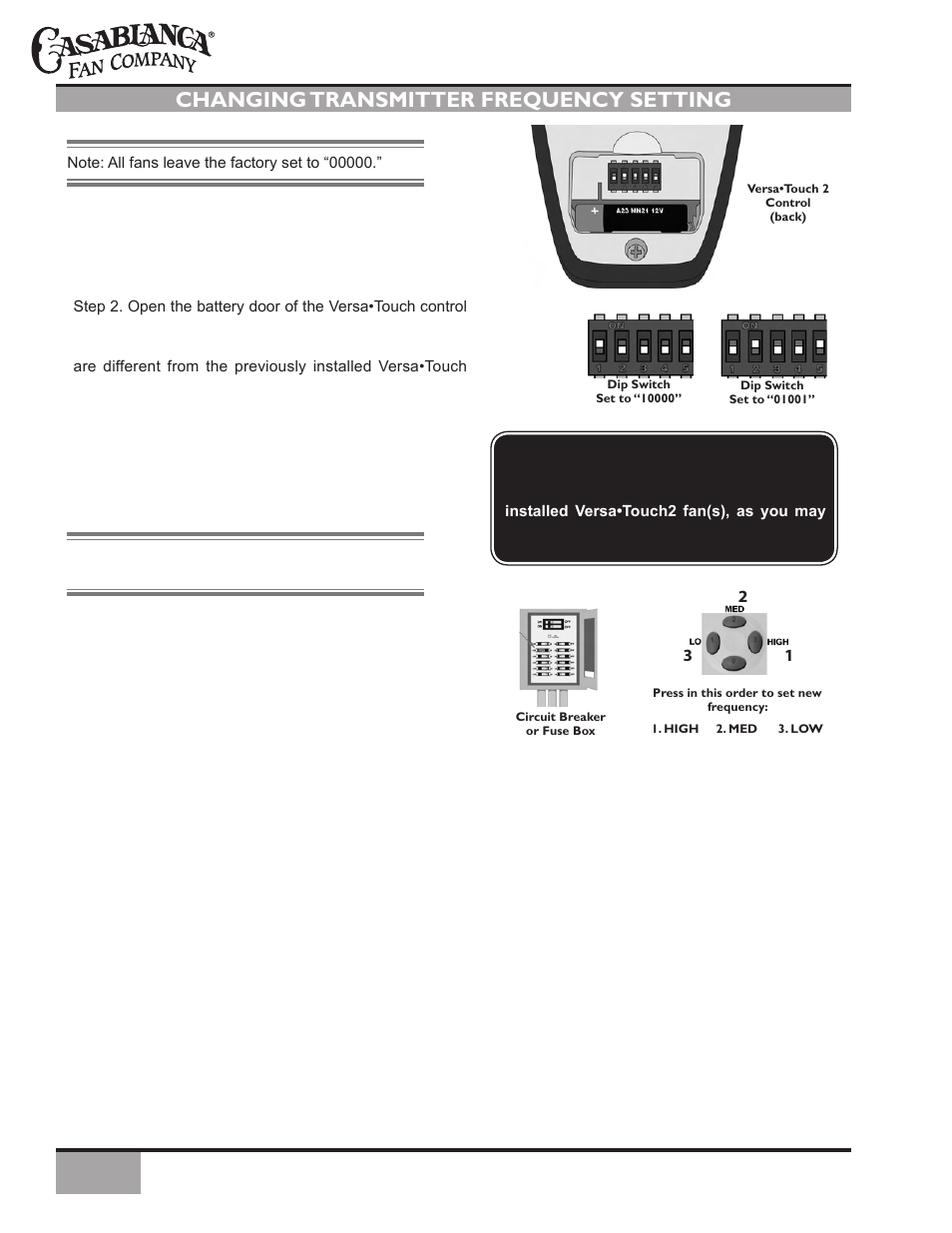 Changing transmitter frequency setting | Vermont Casting Vermont Ceiling C34G624M User Manual | Page 18 / 21