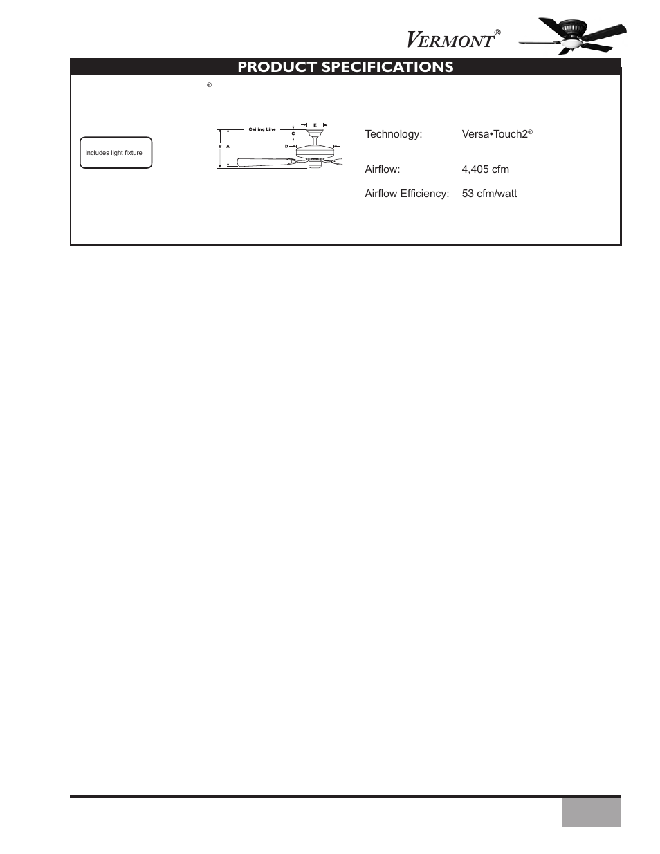 Ermont, Product specifications | Vermont Casting Vermont Ceiling C34G624M User Manual | Page 21 / 21