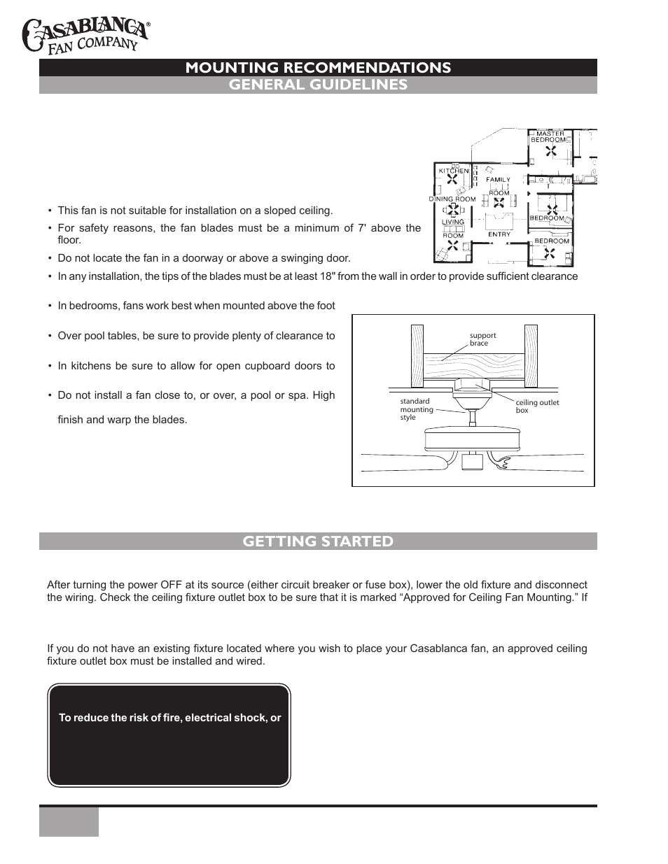 Mounting recommendations, General guidelines, Getting started | Vermont Casting Vermont Ceiling C34G624M User Manual | Page 6 / 21