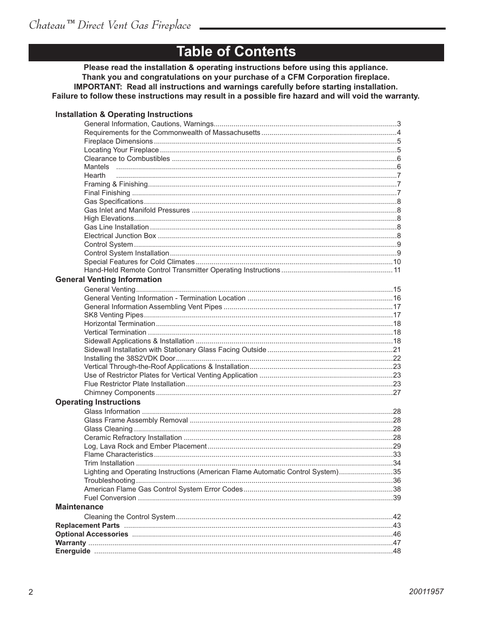 Vermont Casting ChateauTM DTV38s2 User Manual | Page 2 / 48