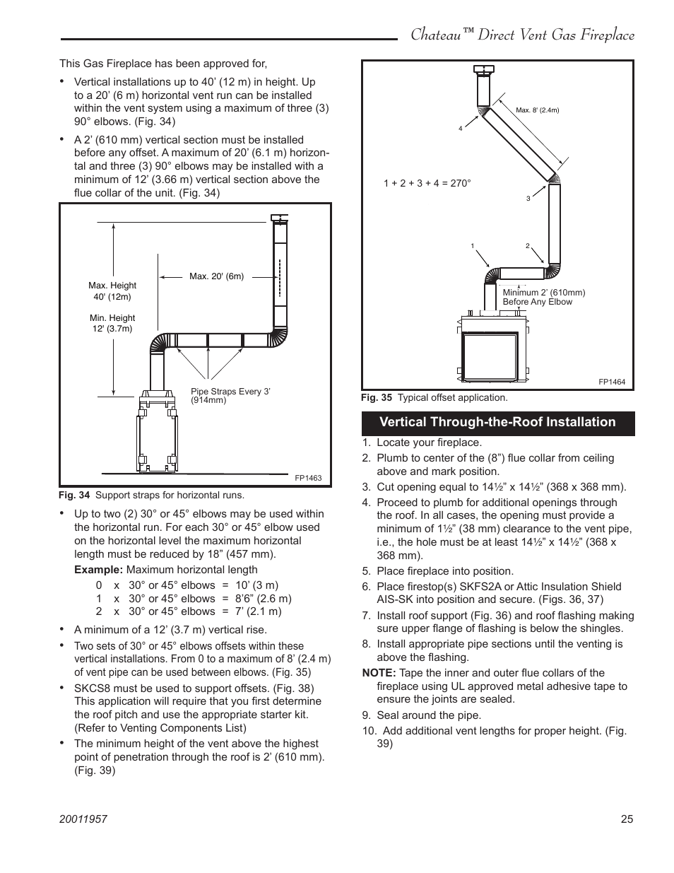 Chateau™ direct vent gas fireplace, Vertical through-the-roof installation | Vermont Casting ChateauTM DTV38s2 User Manual | Page 25 / 48