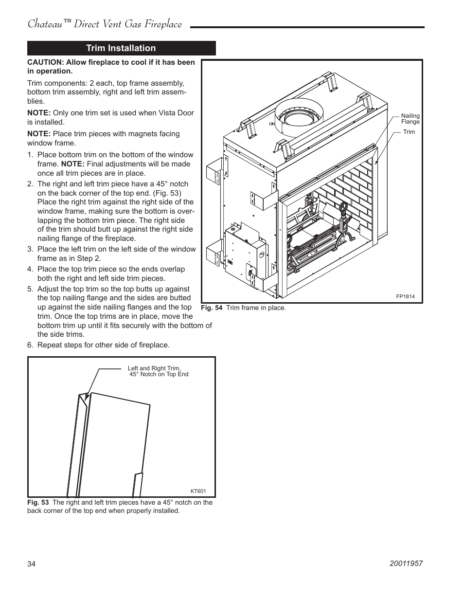 Chateau™ direct vent gas fireplace, Trim installation | Vermont Casting ChateauTM DTV38s2 User Manual | Page 34 / 48