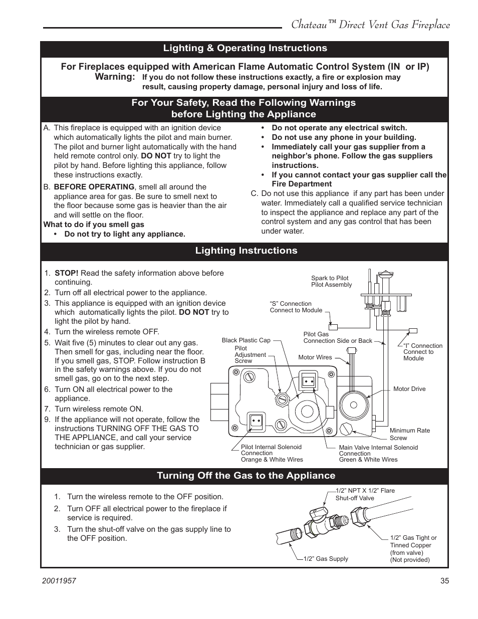 Chateau™ direct vent gas fireplace, Warning | Vermont Casting ChateauTM DTV38s2 User Manual | Page 35 / 48