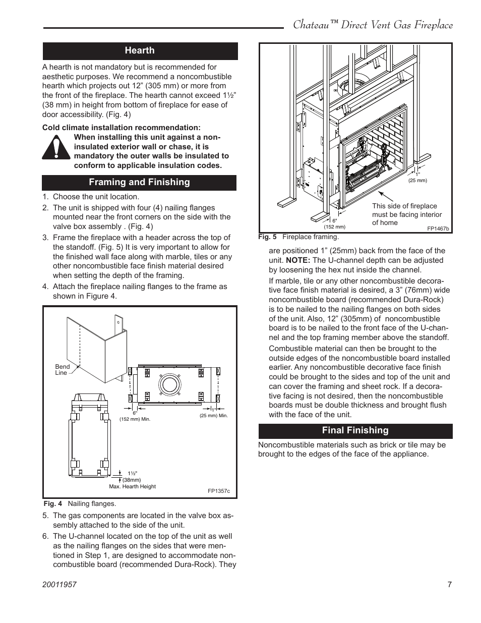 Chateau™ direct vent gas fireplace, Hearth framing and finishing, Final finishing | Vermont Casting ChateauTM DTV38s2 User Manual | Page 7 / 48