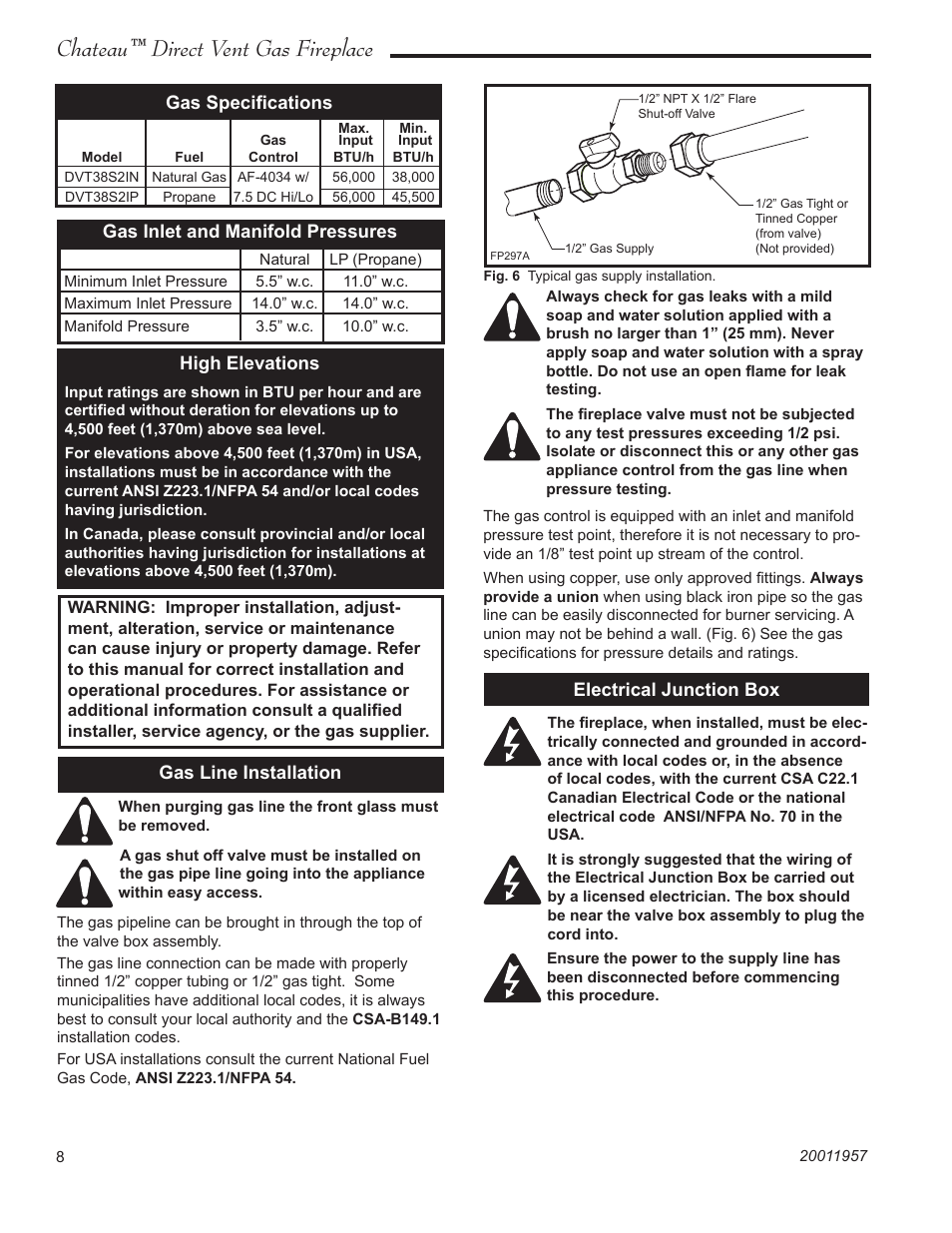 Chateau™ direct vent gas fireplace | Vermont Casting ChateauTM DTV38s2 User Manual | Page 8 / 48