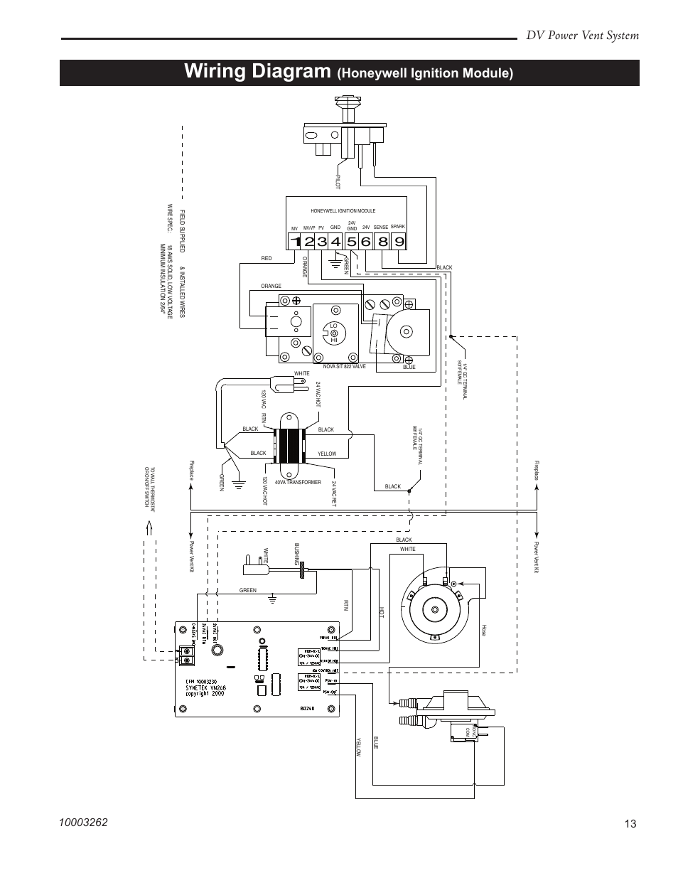 Wiring diagram, Dv power vent system, Honeywell ignition module) | Vermont Casting 7PDVS User Manual | Page 13 / 24