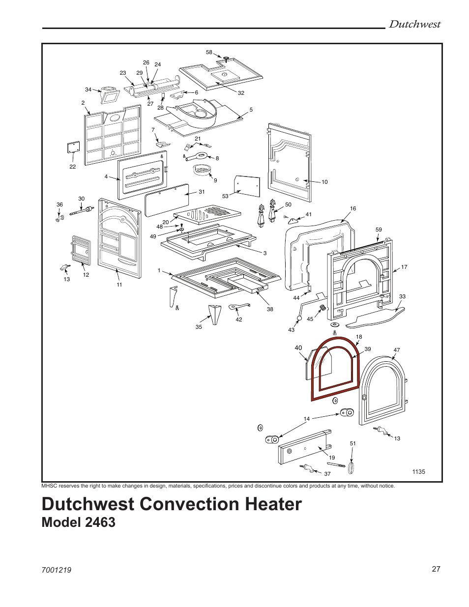 Dutchwest convection heater, Model 2463, Dutchwest | Vermont Casting 2463 User Manual | Page 27 / 32