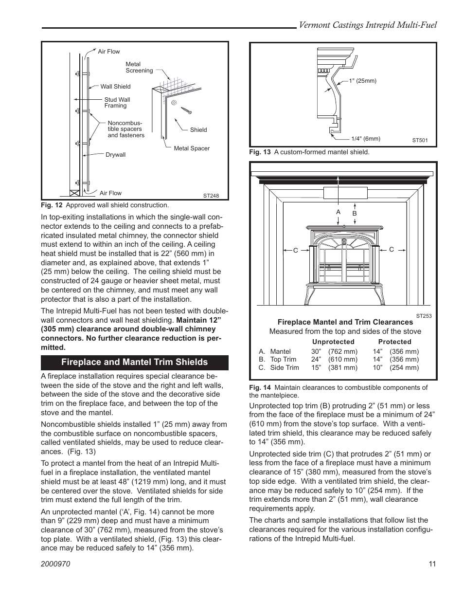 Vermont castings intrepid multi-fuel, Fireplace and mantel trim shields | Vermont Casting 1695 User Manual | Page 11 / 32