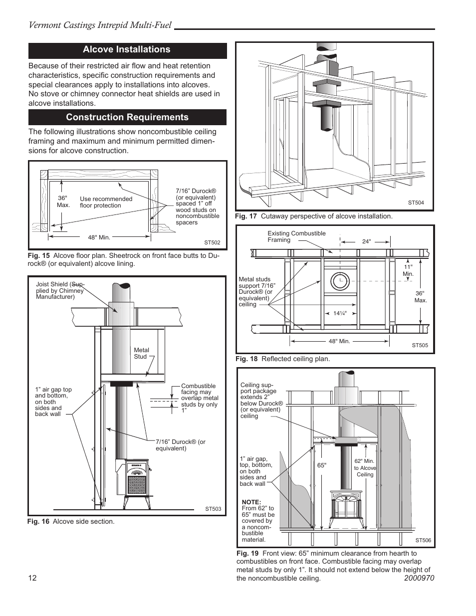 Vermont castings intrepid multi-fuel, Alcove installations, Construction requirements | Vermont Casting 1695 User Manual | Page 12 / 32