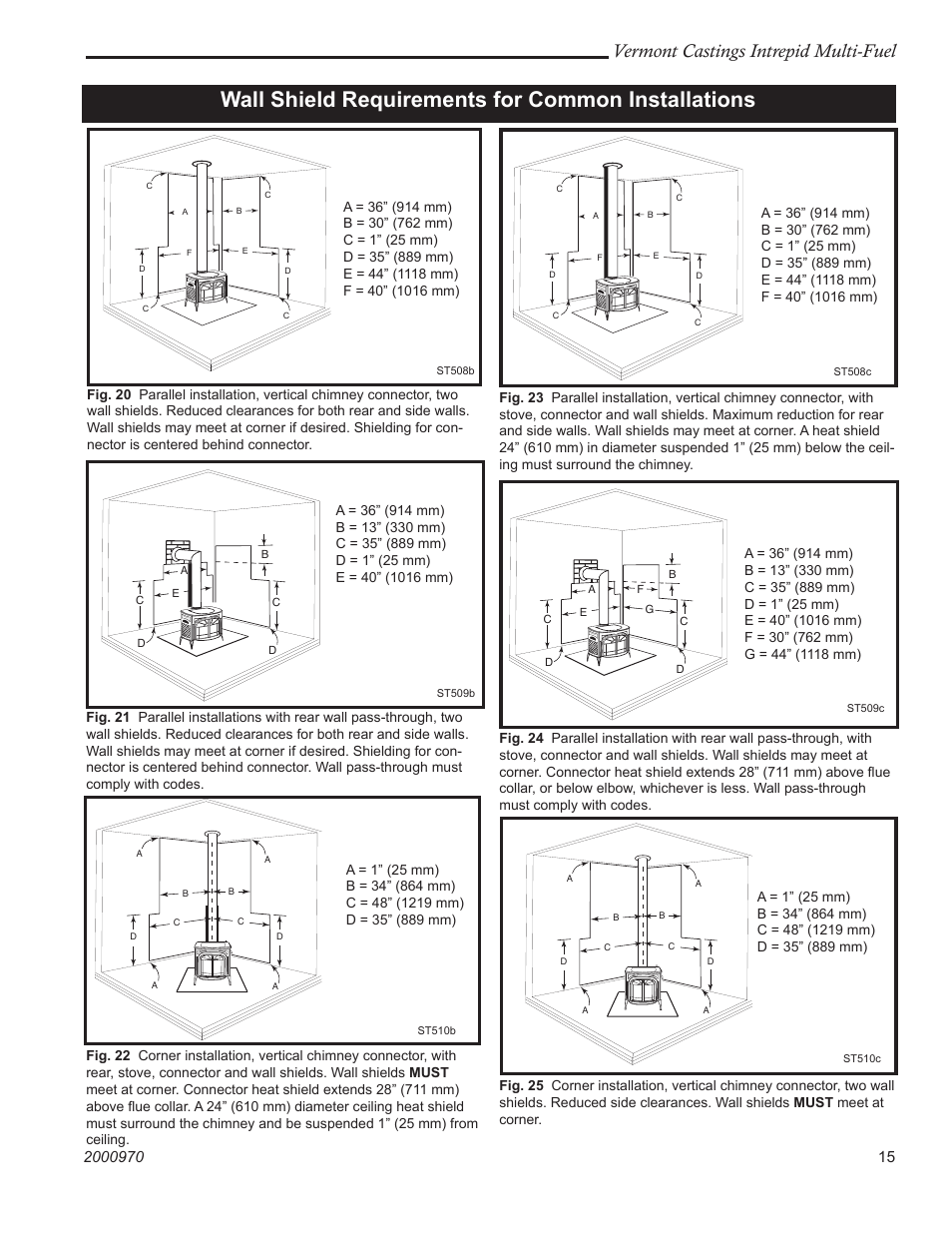 Wall shield requirements for common installations, Vermont castings intrepid multi-fuel | Vermont Casting 1695 User Manual | Page 15 / 32