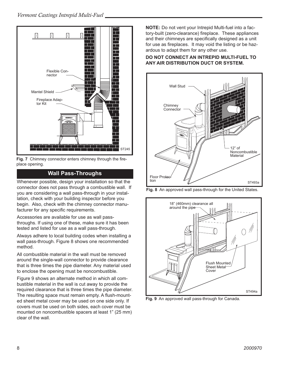 Vermont castings intrepid multi-fuel, Wall pass-throughs | Vermont Casting 1695 User Manual | Page 8 / 32
