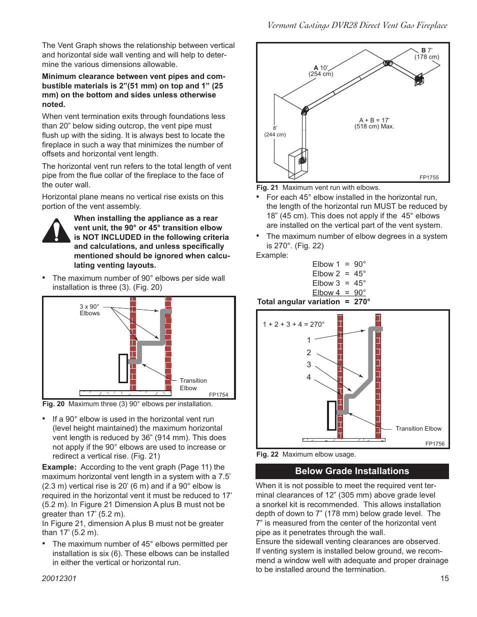 Vermont castings dvr28 direct vent gas fireplace, Below grade installations | Vermont Casting DVR28IN User Manual | Page 15 / 32