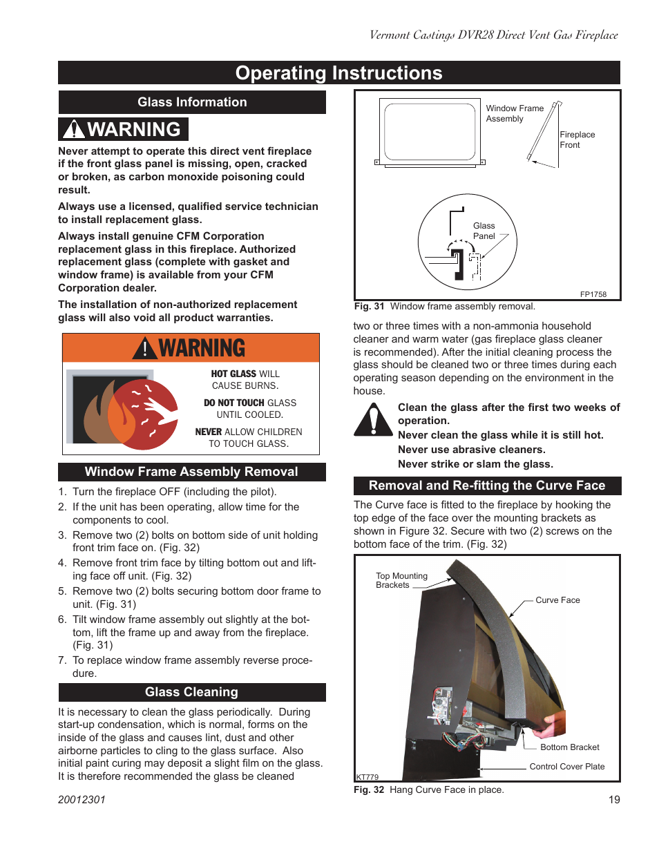 Operating instructions, Warning | Vermont Casting DVR28IN User Manual | Page 19 / 32