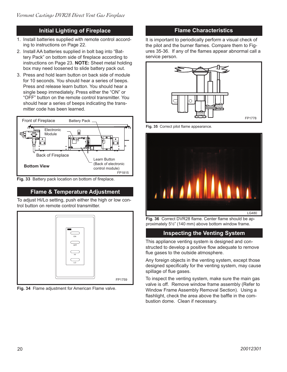 Flame & temperature adjustment, Flame characteristics, Inspecting the venting system | Vermont Casting DVR28IN User Manual | Page 20 / 32