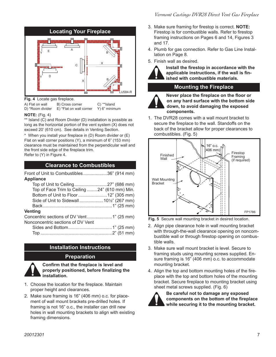 Vermont castings dvr28 direct vent gas fireplace, Mounting the fireplace, Locating your fireplace | Vermont Casting DVR28IN User Manual | Page 7 / 32