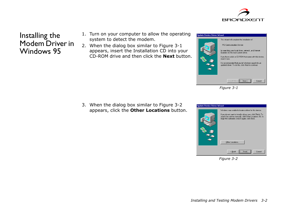 Installing the modem driver in windows 95, Installing the modem driver in windows 95 -2 | CREATIVE DSI V.92 User Manual | Page 18 / 60