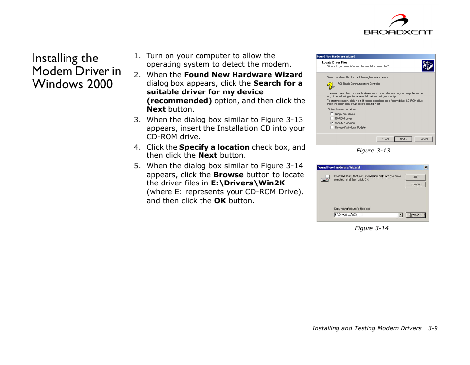 Installing the modem driver in windows 2000, Installing the modem driver in windows 2000 -9 | CREATIVE DSI V.92 User Manual | Page 25 / 60