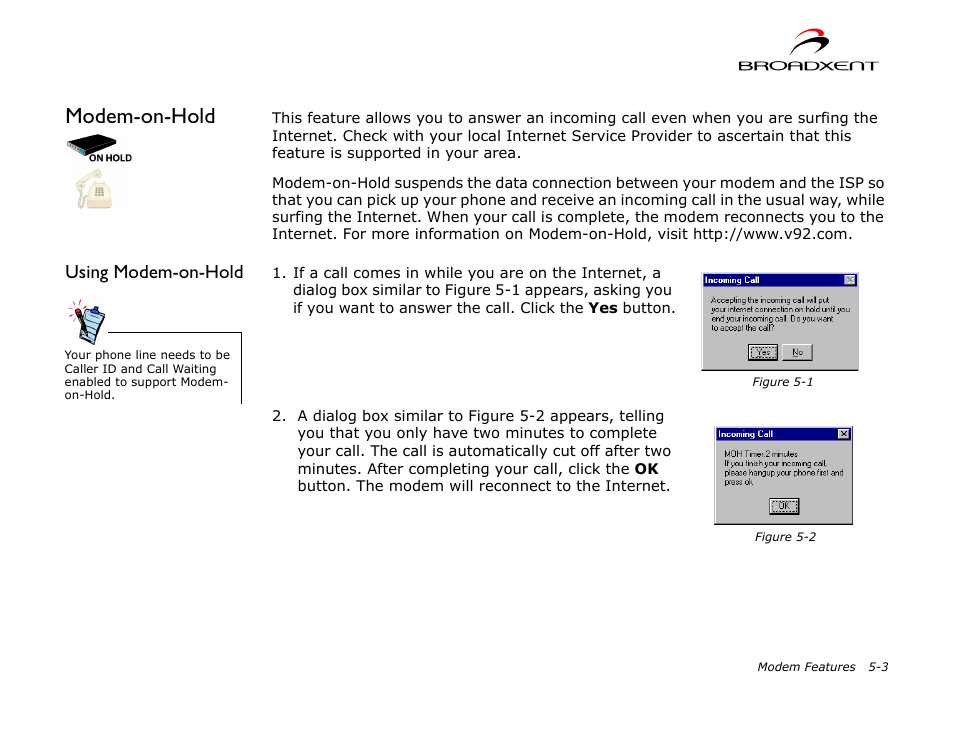 Modem-on-hold, Modem-on-hold -3, Using modem-on-hold -3 | Using modem-on-hold | CREATIVE DSI V.92 User Manual | Page 45 / 60