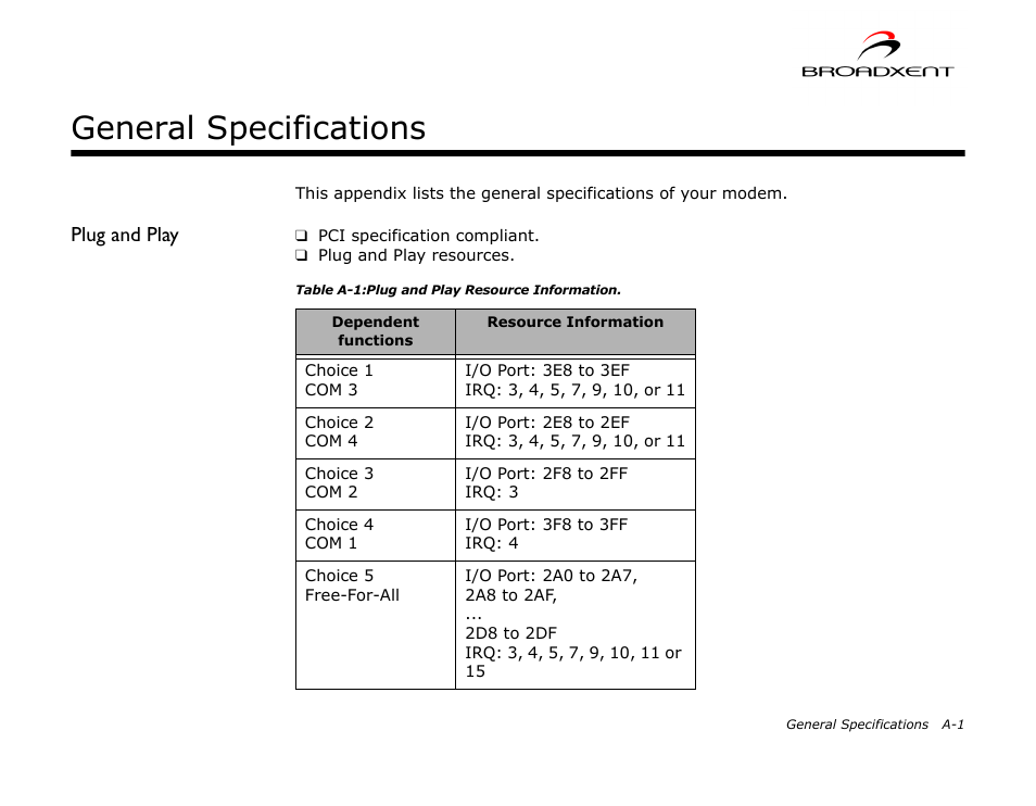 General specifications, Plug and play | CREATIVE DSI V.92 User Manual | Page 47 / 60