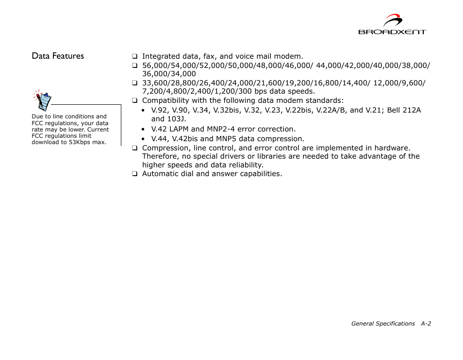 Data features | CREATIVE DSI V.92 User Manual | Page 48 / 60