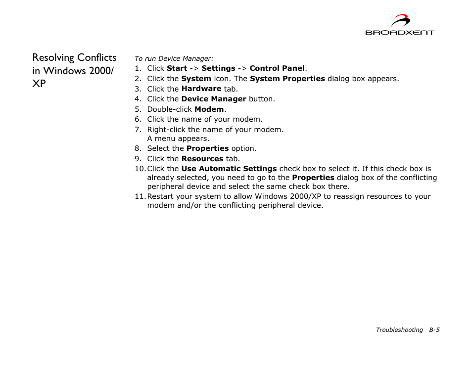 Resolving conflicts in windows 2000/ xp | CREATIVE DSI V.92 User Manual | Page 55 / 60
