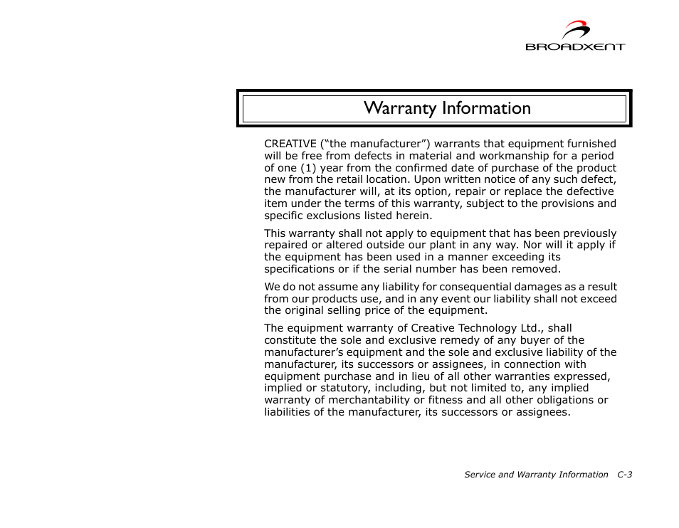 Warranty information | CREATIVE DSI V.92 User Manual | Page 60 / 60