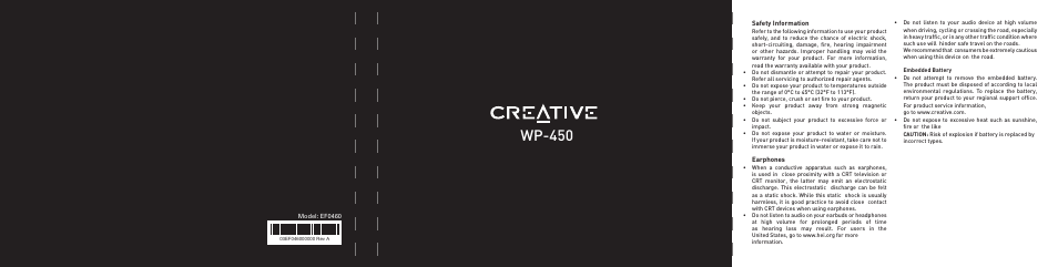 CREATIVE WP 450 User Manual | 80 pages