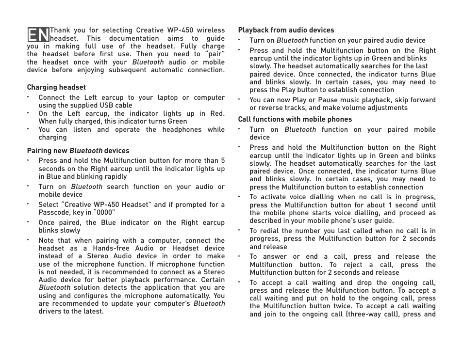 CREATIVE WP 450 User Manual | Page 4 / 80