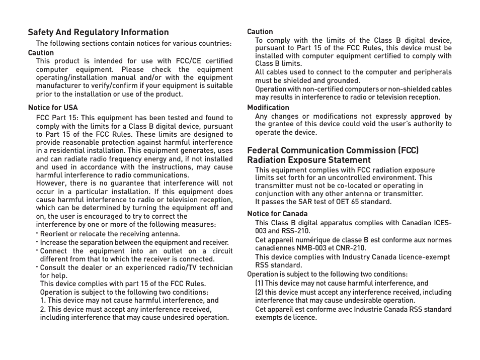 Safety and regulatory information | CREATIVE WP 450 User Manual | Page 72 / 80