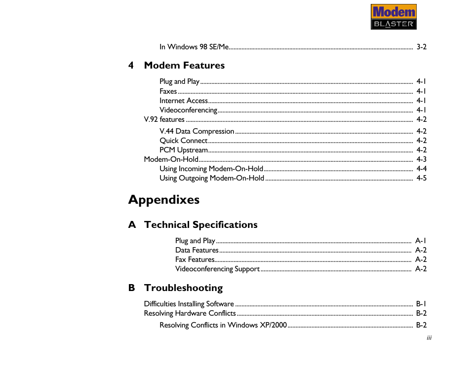 Appendixes | CREATIVE Modem Blaster V.92 PCMCIA DI5611 User Manual | Page 5 / 40