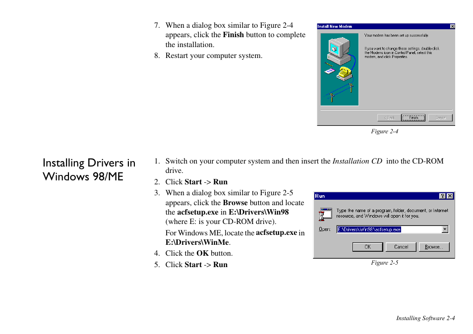 Installing drivers in windows 98/me, Installing drivers in windows 98/me -4 | CREATIVE Blaster v.92 External User Manual | Page 16 / 35