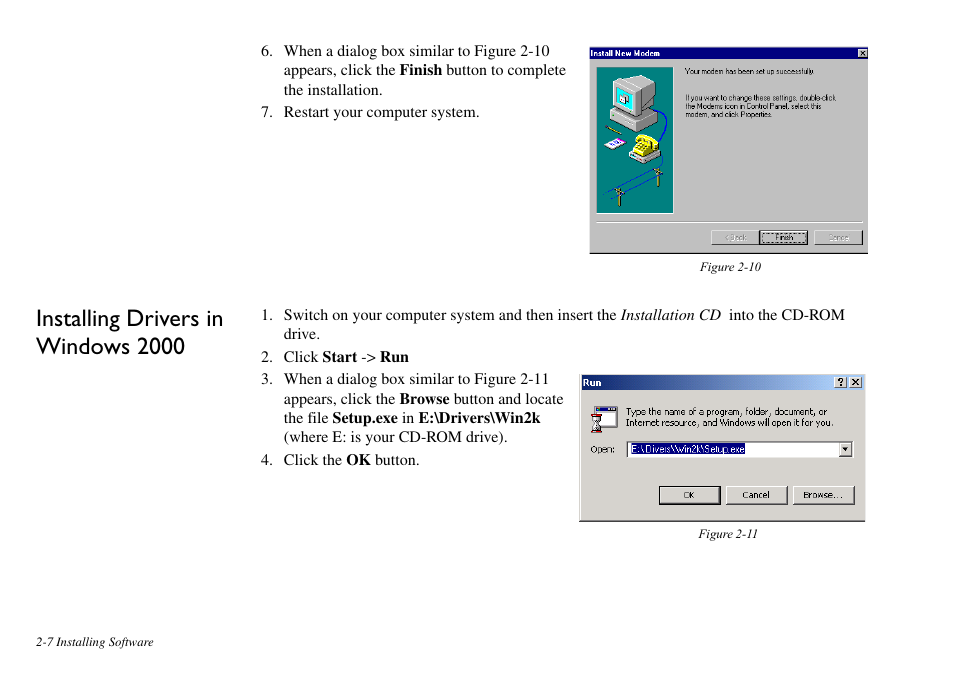 Installing drivers in windows 2000, Installing drivers in windows 2000 -7 | CREATIVE Blaster v.92 External User Manual | Page 19 / 35