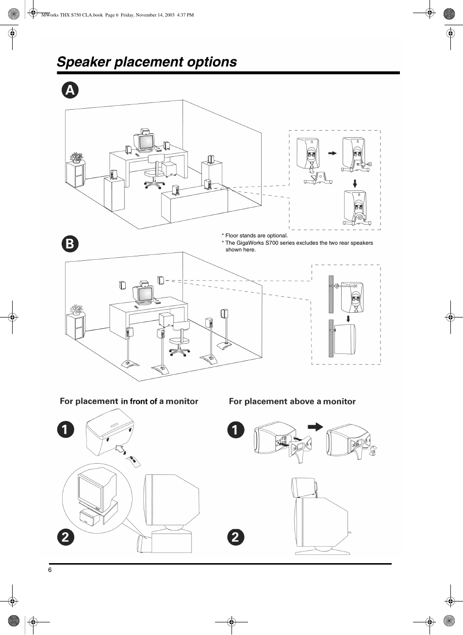 Speaker placement options | CREATIVE GigaWorks S750 User Manual | Page 6 / 12