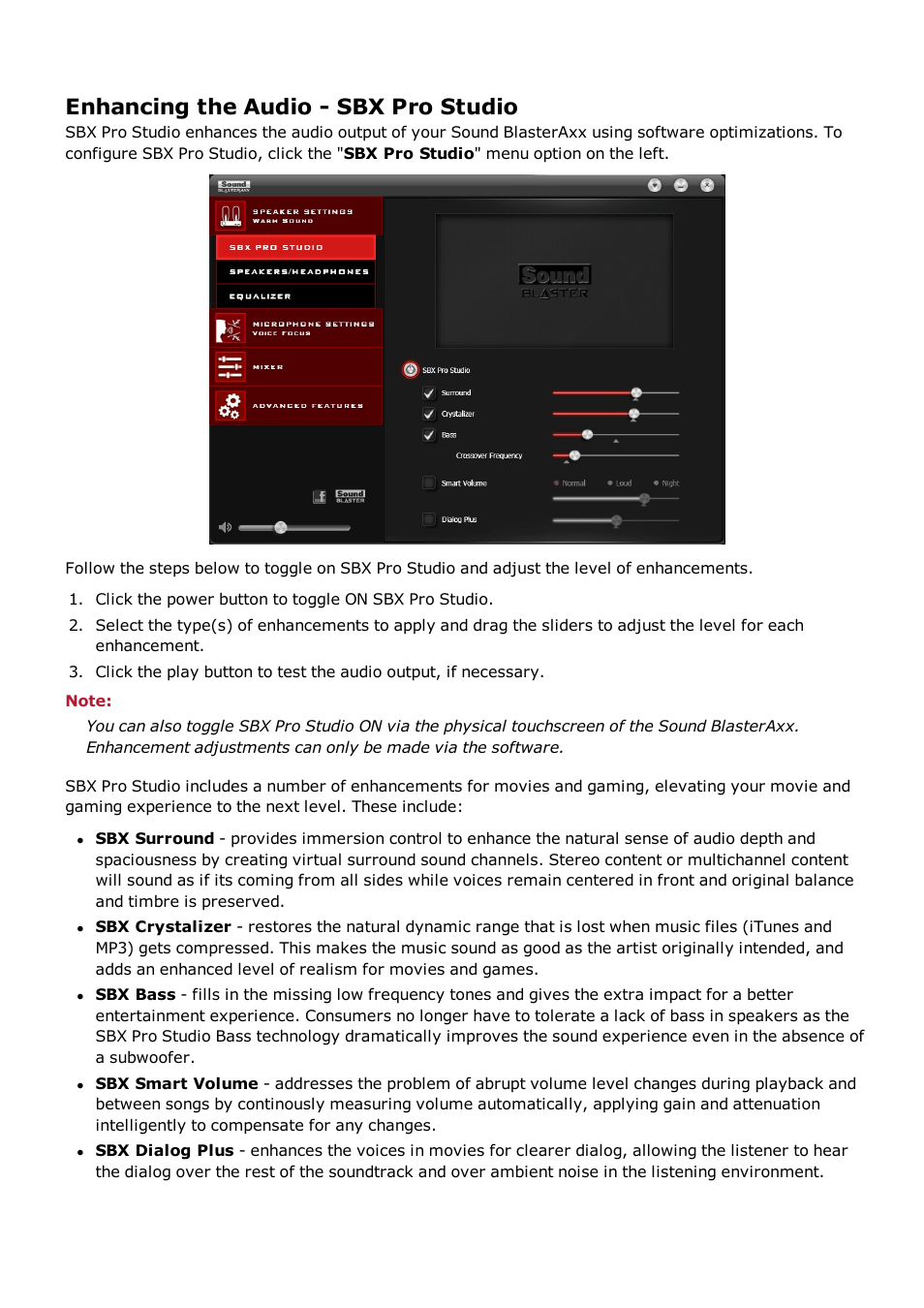 Enhancing the audio - sbx pro studio | CREATIVE Sound BlasterAxx SB1390 (SBX10) User Manual | Page 18 / 33