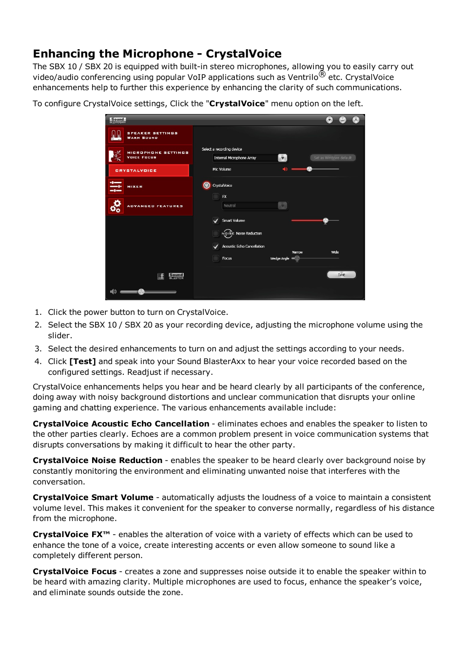 Enhancing the microphone - crystalvoice | CREATIVE Sound BlasterAxx SB1390 (SBX10) User Manual | Page 19 / 33