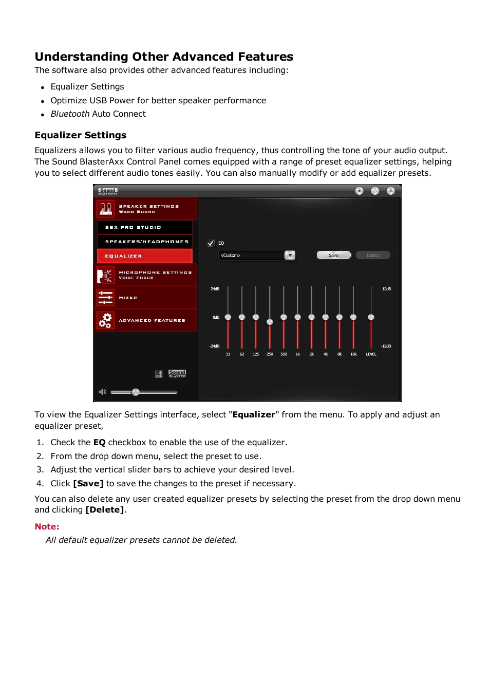 Understanding other advanced features, Equalizer settings | CREATIVE Sound BlasterAxx SB1390 (SBX10) User Manual | Page 21 / 33