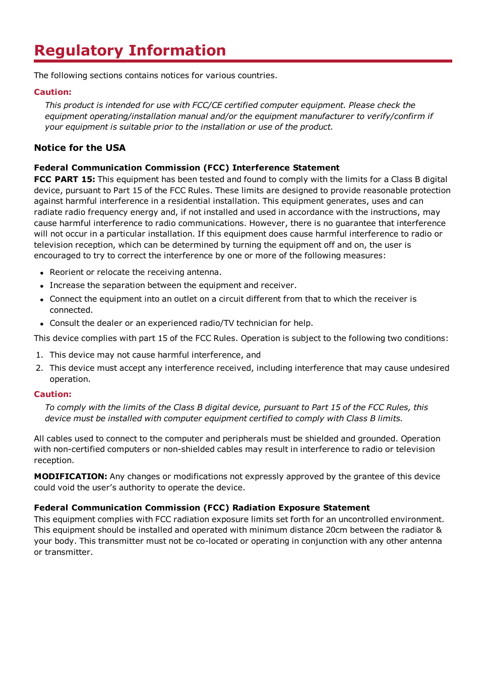 Regulatory information, Notice for the usa | CREATIVE Sound BlasterAxx SB1390 (SBX10) User Manual | Page 28 / 33