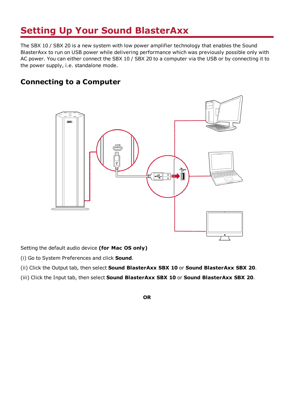 Setting up your sound blasteraxx, Connecting to a computer | CREATIVE Sound BlasterAxx SB1390 (SBX10) User Manual | Page 7 / 33