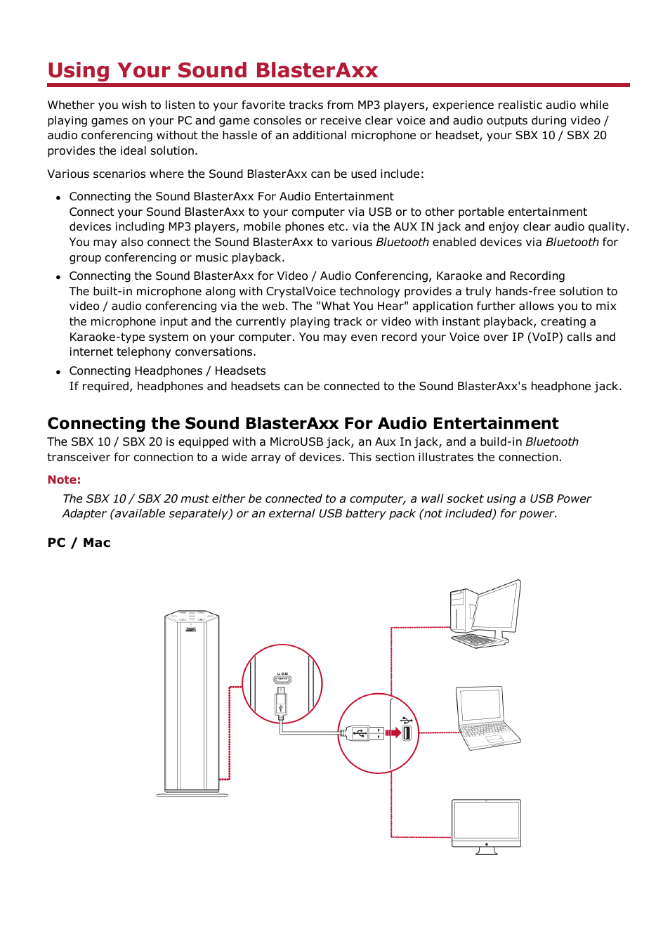 Using your sound blasteraxx, Pc / mac | CREATIVE Sound BlasterAxx SB1390 (SBX10) User Manual | Page 9 / 33