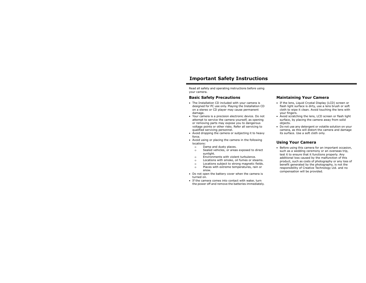 Important safety instructions | CREATIVE PC-CAM 920 Slim User Manual | Page 4 / 29