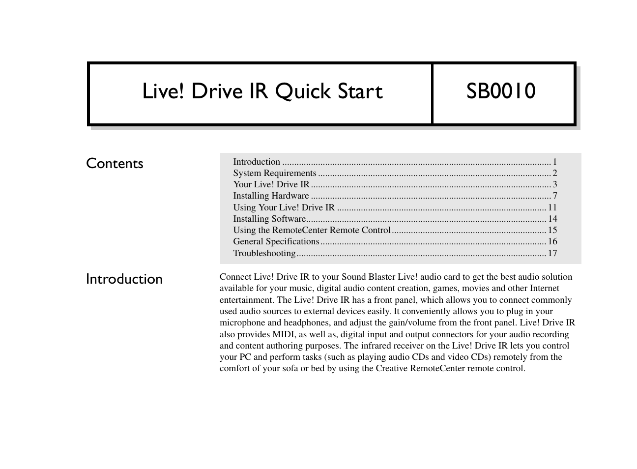 CREATIVE Live! Drive IR SB0010 User Manual | 22 pages