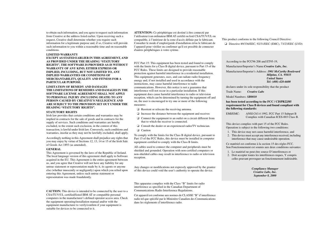 Safety & regulatory information | CREATIVE Live! Drive IR SB0010 User Manual | Page 21 / 22