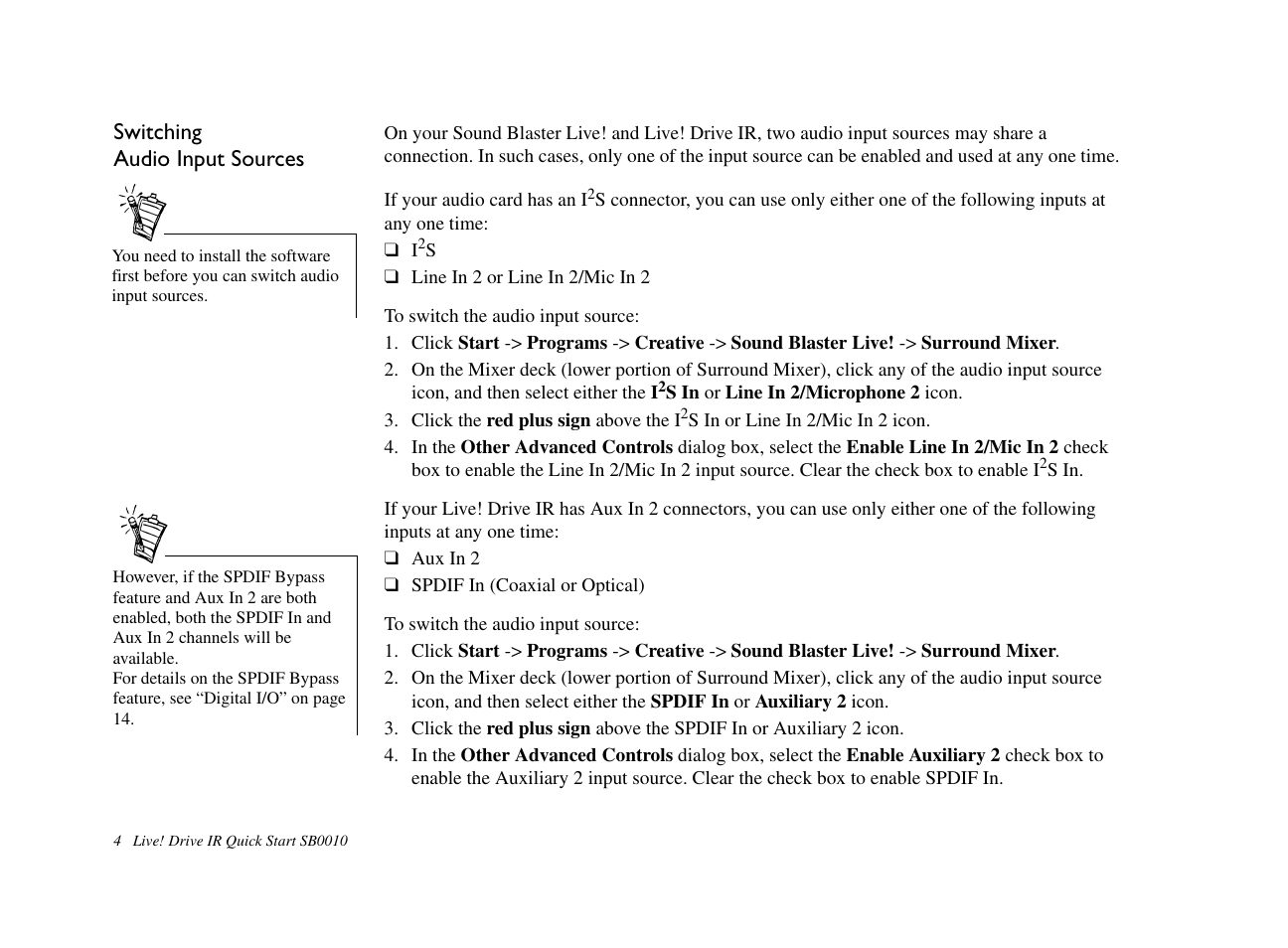 Switching audio input sources | CREATIVE Live! Drive IR SB0010 User Manual | Page 4 / 22