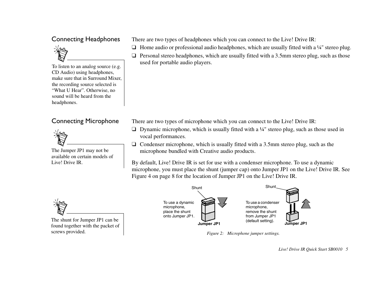 Connecting headphones, Connecting microphone | CREATIVE Live! Drive IR SB0010 User Manual | Page 5 / 22