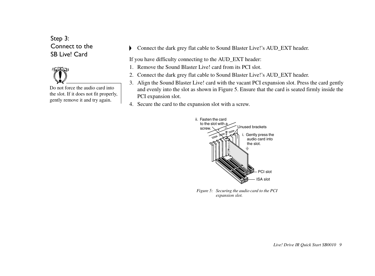 Step 3: connect to the sb live! card | CREATIVE Live! Drive IR SB0010 User Manual | Page 9 / 22