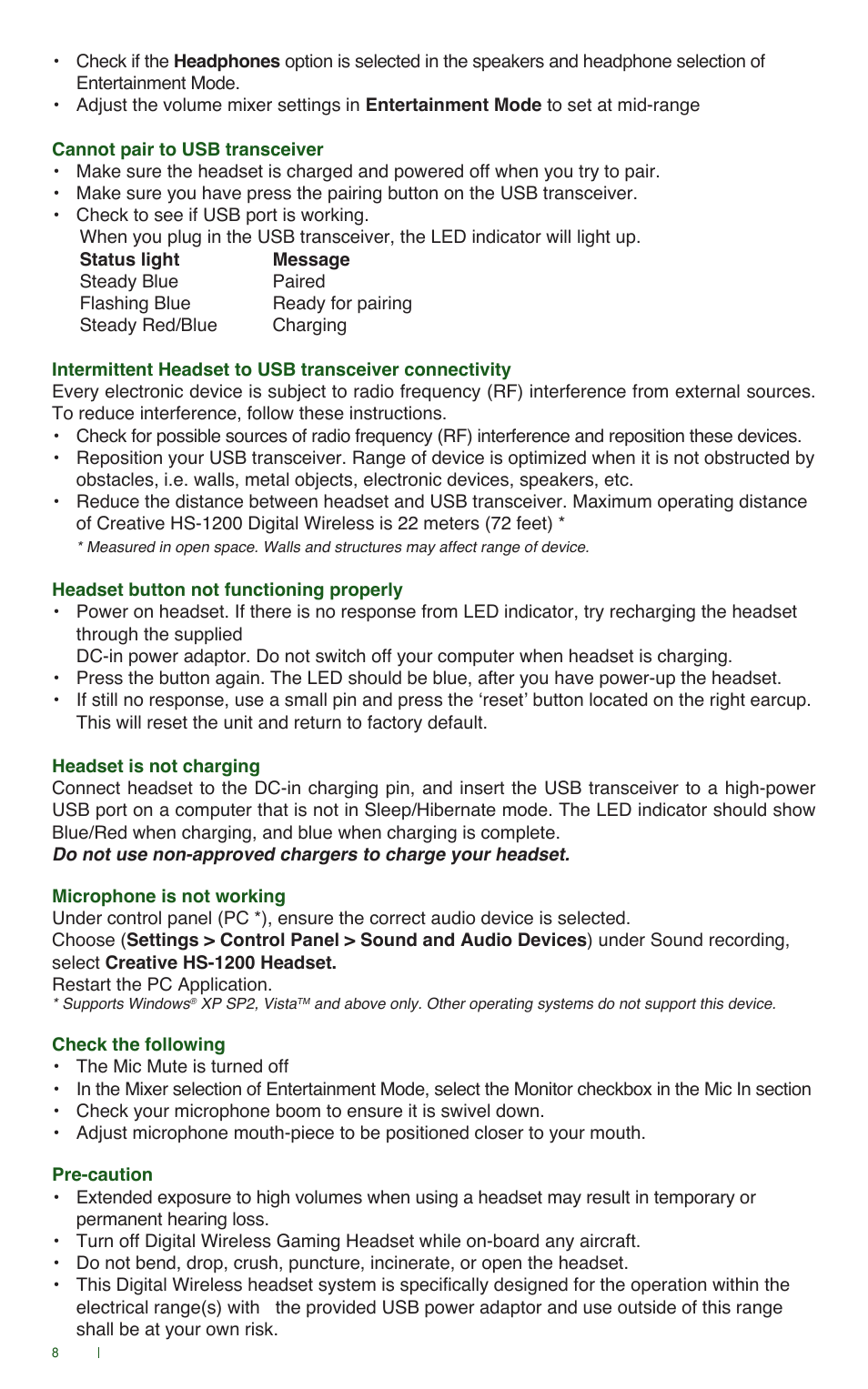 CREATIVE Digital Wireless Gaming Headset HS-1200 User Manual | Page 10 / 52