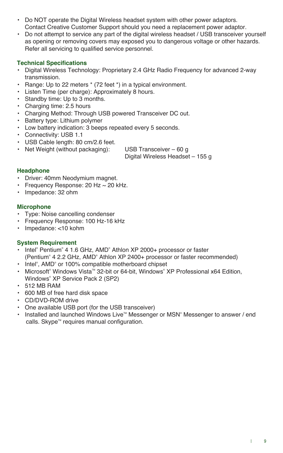 CREATIVE Digital Wireless Gaming Headset HS-1200 User Manual | Page 11 / 52