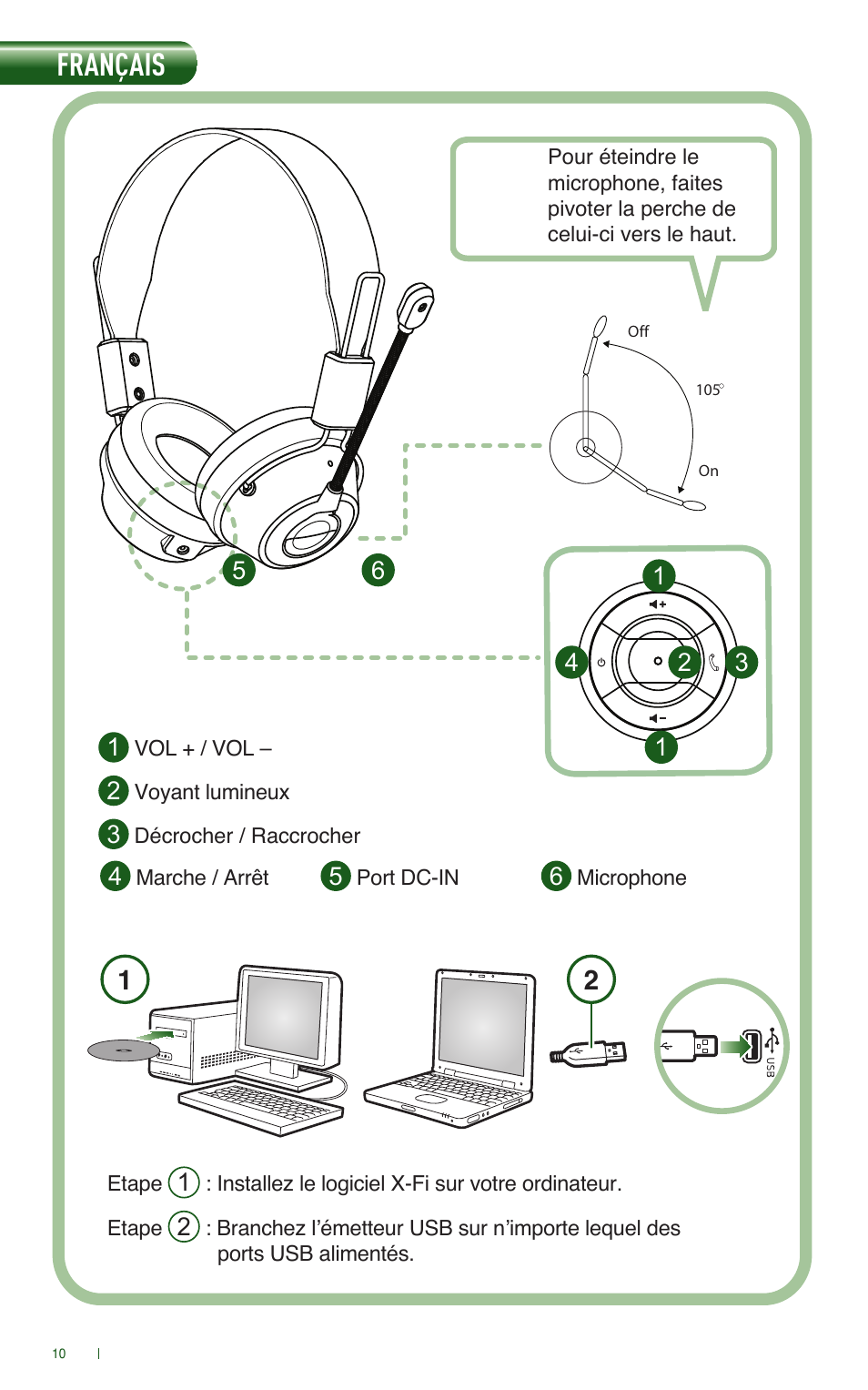 Français | CREATIVE Digital Wireless Gaming Headset HS-1200 User Manual | Page 12 / 52