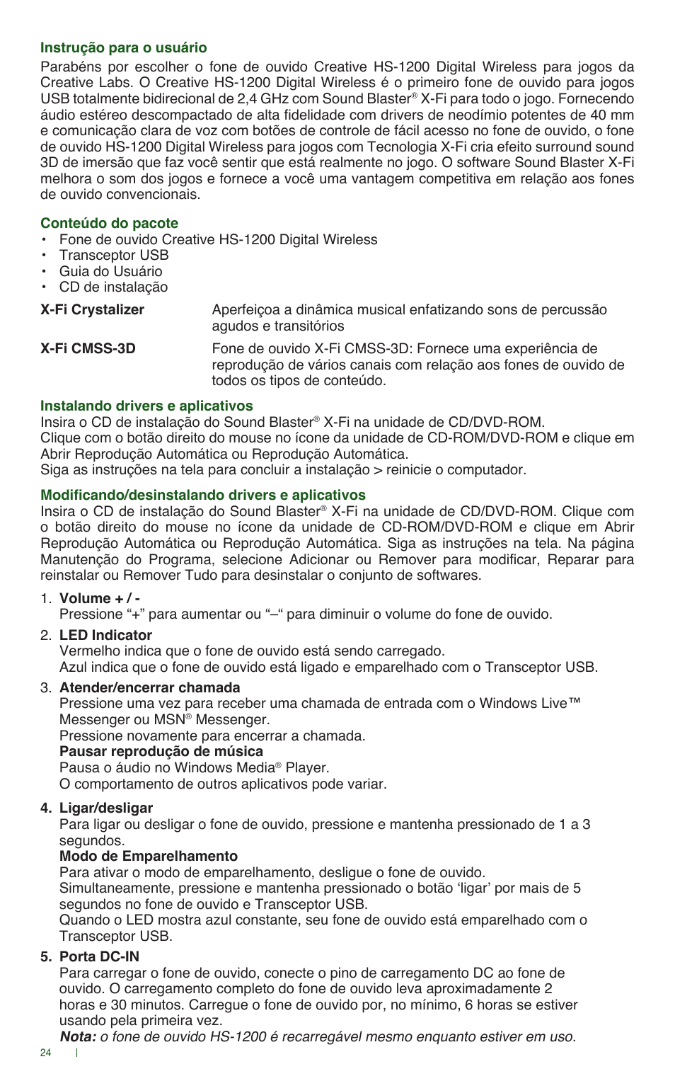 CREATIVE Digital Wireless Gaming Headset HS-1200 User Manual | Page 26 / 52