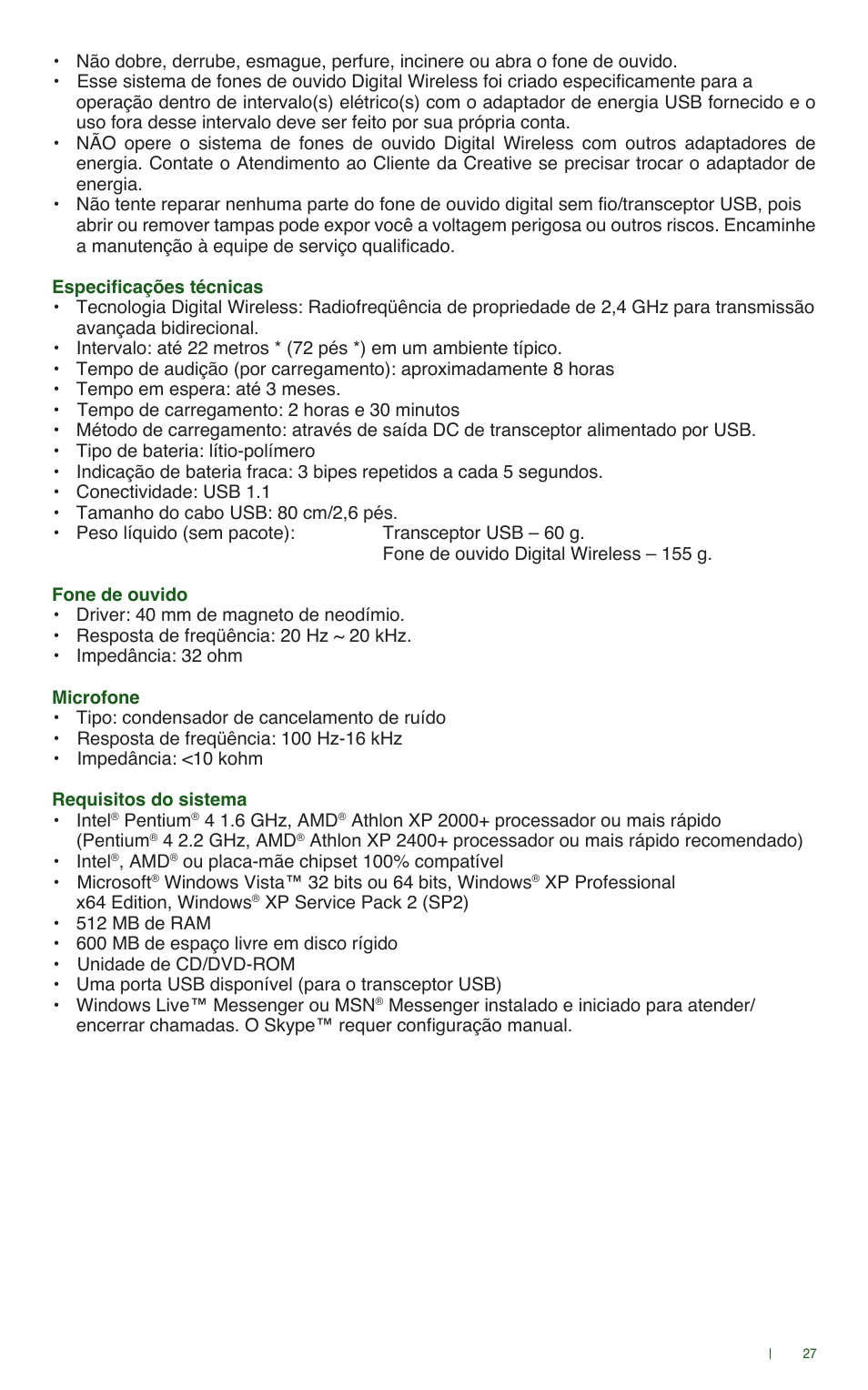 CREATIVE Digital Wireless Gaming Headset HS-1200 User Manual | Page 29 / 52